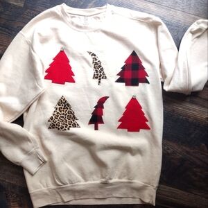 Women's Comfort color Christmas tree applique crewneck sweatshirt